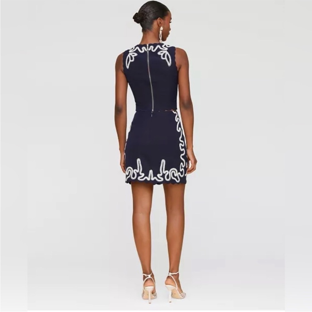 NWT Avec Les Filles Seahorse Embroidery Sleeveless Shell Navy & White Set M/6 - Picture 10 of 12